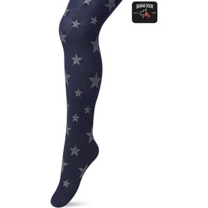Bonnie Doon Kinder Panty met Glitter Sterren Donkerblauw/Zilver 50 Denier maat 92/98 - Meisjes Panty - Glitter Sterretjes - Panty Kinderen 50 den - Tiener Panty - Feestelijk - Kids Twinkling Starts Tights Doorschijnend - Navy/Silver - BN553973.296
