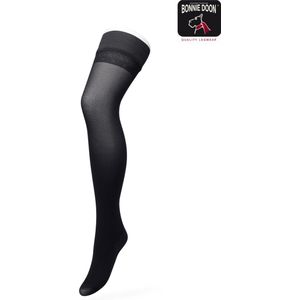 Bonnie Doon Dames Hold Up met Bies maat S/M Zwart - 60 Denier - Brede Siliconen Band - Classic Lace Hold Up - Zakt niet af - Bies aan Achterkant - Panty zonder Broekje - Siliconenrand - Blijven Perfect Plakken - Panty Kousen - Black - BP211701.101