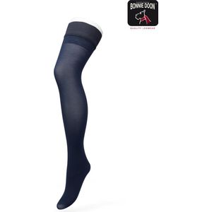 Bonnie Doon Dames Hold Up met Bies maat S/M Donker Blauw - 60 Den - Brede Siliconen Band - Classic Lace Hold Up - Zakt niet af - Bies aan Achterkant - Panty zonder Broekje - Siliconenrand - Blijven Perfect Plakken - Panty Kousen - Navy - BP211701.102