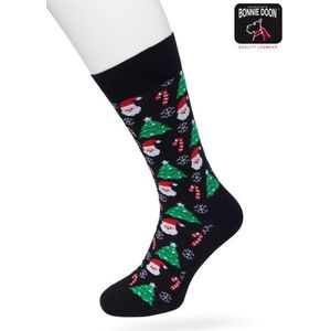 Bonnie Doon Heren Kerstsokken Zwart maat 40/46 - Perfect Kerst Cadeau - Kerstcadeau - Kerst Sokken - Gift - Cadeau - Kerstmis - Kerstman - Kerstcadeau - Kerst Print - Platte Teennaad - Comfortabel - Santa Socks - Black - BP212512.101