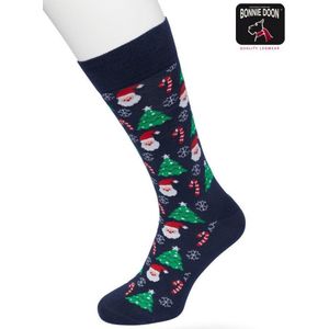 Bonnie Doon Heren Kerstsokken Donker Blauw maat 40/46 - Perfect Kerst Cadeau - Kerstcadeau - Kerst Sokken - Gift - Cadeau - Kerstmis - Kerstman - Kerstcadeau - Kerst Print - Platte Teennaad - Comfortabel - Santa Socks - Dark Blue - BP212512.111