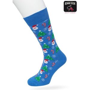 Bonnie Doon Heren Kerstsokken Blauw maat 40/46 - Perfect Kerst Cadeau - Kerstcadeau - Kerst Sokken - Gift - Cadeau - Kerstmis - Kerstman - Kerstcadeau - Kerst Print - Platte Teennaad - Comfortabel - Santa Socks - Strong Blue - BP212512.366