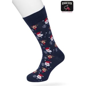 Bonnie Doon Heren Kerstsokken Donker Blauw maat 40/46 - Perfect Kerst Cadeau - Kerstcadeau - Kerst Sokken - Gift - Cadeau - Kerstmis - Kerstman - Kerstcadeau - Print - Platte Naden - Comfortabel - Santa and Rudolf Socks - Dark Blue - BP212513.111