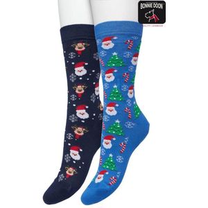 Bonnie Doon Dames Kerstsokken set 2 paar Blauw maat 39/42 - Perfect Kerst Cadeau - Giftset - Kerstcadeau - Kerst Sokken - Multipack - 2-Pack - Cadeau - Kerstmis - Kerstman - Comfortabel - Santa Sock - Dark Blue/Strong Blue - OL21151213.3