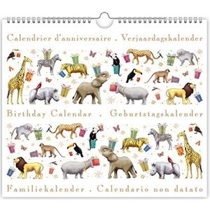 Quire Collections Verjaardagskalender met safaridieren, prachtig reliëf met gouden en zilverfolie, afmetingen 225 mm x 195 mm, meerkleurig