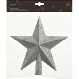 Decoris kerstboom piek - ster vorm - zilver - glitter - 19 cm - kunststof - kerstpiek