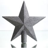 Decoris kerstboom piek - ster vorm - zilver - glitter - 19 cm - kunststof - kerstpiek