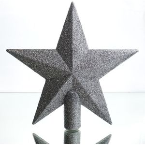 Decoris kerstboom piek - ster vorm - zilver - glitter - 19 cm - kunststof - kerstpiek