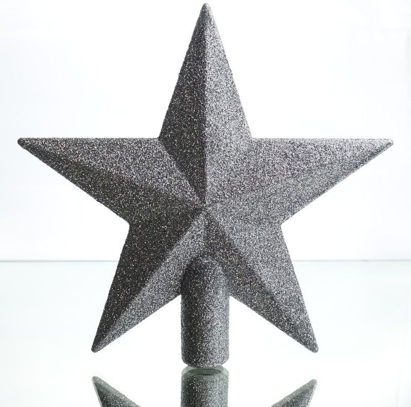 Decoris kerstboom piek - ster vorm - zilver - glitter - 19 cm - kunststof - kerstpiek
