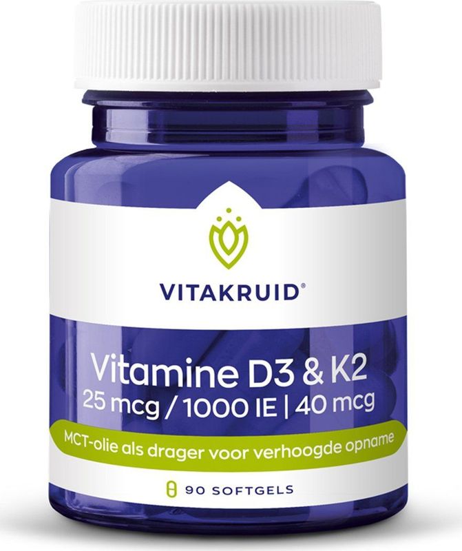 Vitakruid - Vitamine D3 & K2 Softgels - 90 Stuks - Voedingssupplement