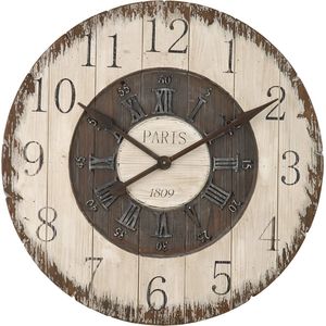 Clayre & Eef Wandklok Ø 80cm Wit Hout Kunststof Rond Muurklok