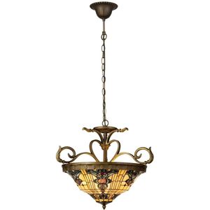 LumiLamp Hanglamp Tiffany Ø 56x55/170 cm Geel Bruin Glas Driehoek Hanglamp Eettafel