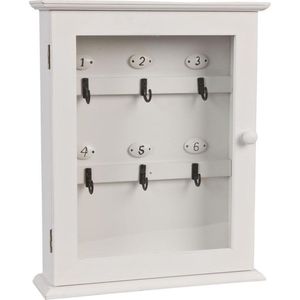 Clayre & Eef Sleutelkastje 25x7x31 cm Wit Hout Glas Rechthoek Sleutelhouder