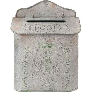 Clayre & Eef Brievenbus 26x10x35 cm Grijs Ijzer Rechthoek Bloemen Post Wandbrievenbus
