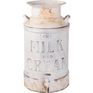 Clayre & Eef Decoratie Melkbus met kraantje 8000 ml Wit Metaal Rond Melkkan