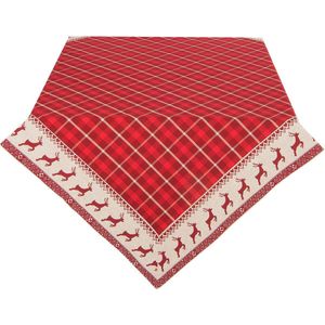 Clayre & Eef Tafelkleed Kerst 150x250 cm Rood Beige Katoen Herten en Kerst Tafellaken