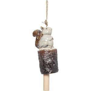 Clayre & Eef Windgong Eekhoorn Ø 10*32/44 cm Bruin, Beige Keramiek Windorgel Wind Chimes Wind Gong