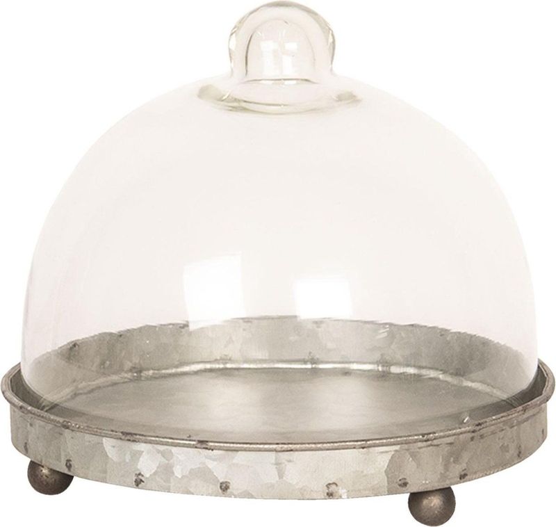 Clayre & Eef Stolp Ø 16x15 cm Grijs Ijzer Glas Rond Glazen Stolp