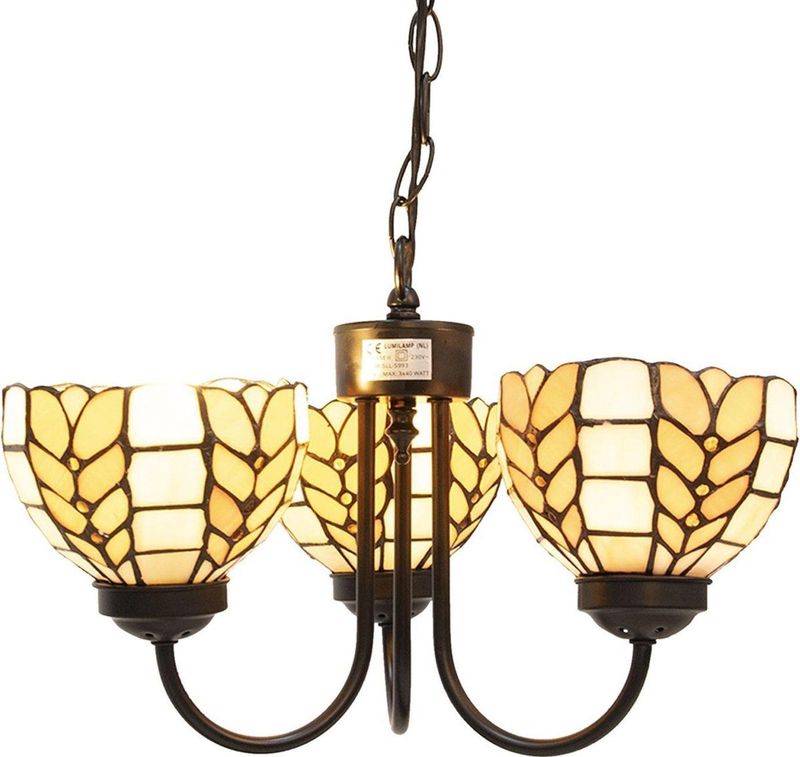 LumiLamp Hanglamp Tiffany Ø 39x125 cm Beige Geel Glas Hanglamp Eettafel