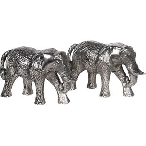 Clayre & Eef Peper en Zoutstel Set van 2 Olifant 11x4x7 cm Zilverkleurig Aluminium Zout en Peper