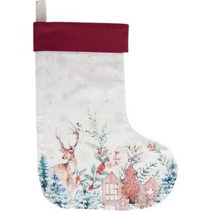 Clayre & Eef Kerstsok 30x40 cm Wit Rood Katoen Kerstsok