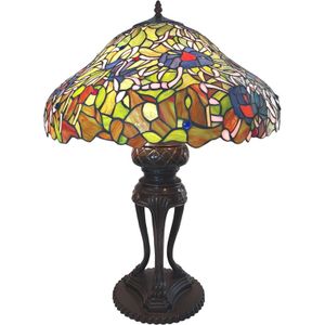 Clayre&Eef Tafellamp 5LL-6055, Tiffany ontwerp, blauw-groen