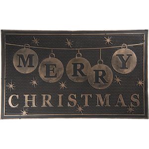 Clayre & Eef Deurmat 75x45 cm Grijs Kunststof Rechthoek Merry Christmas Mat