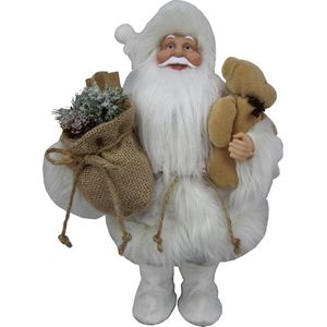 Clayre & Eef Kerstdecoratie Beeld Kerstman 15*11*30 cm Wit Kunststof Decoratief Figuur Decoratieve Accessoires Kerstdecoratie voor Binnen