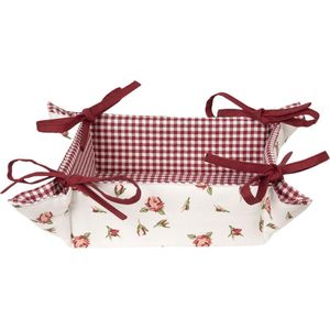 Clayre & Eef Broodmand 35x35x8 cm Rood Wit Katoen Rozen Cadeau keuken