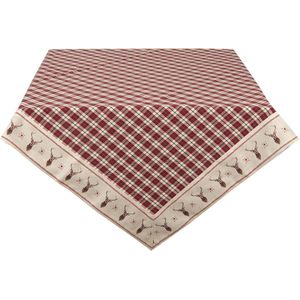 Clayre & Eef Tafelkleed 100x100 cm Rood Beige Katoen Vierkant Ruit Hert Tafellaken
