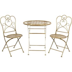 Clayre & Eef Bistroset Bistrotafel Bistrostoel 3-delig Ø 70x75 Goudkleurig Ijzer Rond Balkonset