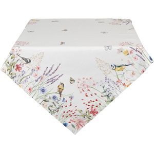Clayre & Eef Tafelkleed 100x100 cm Wit Groen Katoen Vierkant Bloemen Tafellaken