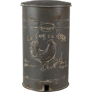 Clayre & Eef Pedaalemmer Ø 27x45 cm Grijs Metaal Rond Haan Prullenbak