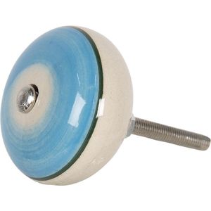 Clayre & Eef Deurknop Ø 4 cm Blauw Keramiek Rond Meubelknop