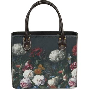 Clayre & Eef Handtas Dames 26x12x26/35 cm Zwart Papier Rechthoek Bloemen Tas