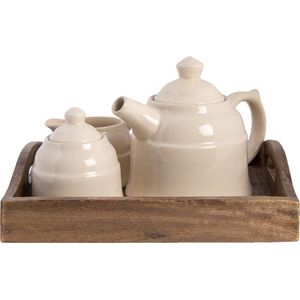 Clayre & Eef Theepot Set 27x22x16 cm Beige Bruin Hout Theekan