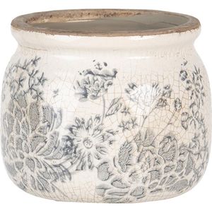 Clayre & Eef Bloempot Ø 12x9 cm Grijs Beige Keramiek Rond Bloemen Bloempot binnen