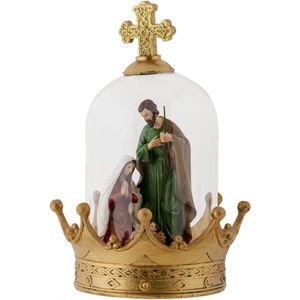 Clayre & Eef Kerststolp Jezus Ø 19*27 cm Goudkleurig Kunststof Glas Glazen Stolp Stolp met Decoratie