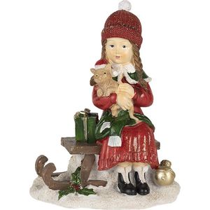 Clayre & Eef Beeld Kind 14x9x18 cm Rood Groen Polyresin Kerstdecoratie