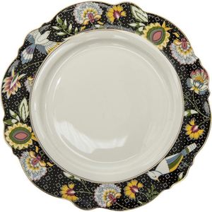 Clayre & Eef Dinerbord Ø 28 cm Zwart Wit Keramiek Rond Bloemen Eetbord