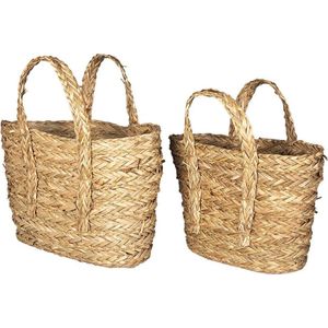 Clayre & Eef Opbergmand Set van 2 Ø 31 Ø 29 cm Bruin Stro