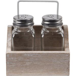 Clayre & Eef Peper en Zoutstel Set van 2 11x6x12 cm Bruin Hout Zout en Peper