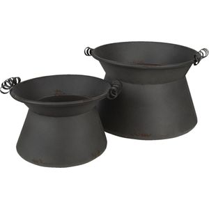 Clayre & Eef Bloempot Set van 2 Ø 28 Ø 22 cm Grijs Ijzer Rond Plantenpot