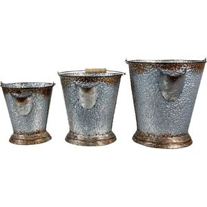 Clayre & Eef Decoratie Emmer Set van 3 Ø 26x28 cm Grijs Bruin Ijzer Emmers