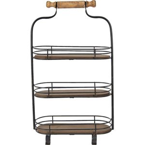 Clayre & Eef Etagère 3 laags 51 cm Zwart Bruin Ijzer Hout Ovaal
