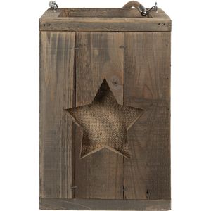 Clayre & Eef Windlicht 19x19x28 cm Bruin Hout Ster Kaarsenhouder