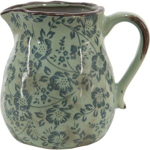 Clayre & Eef Decoratie Kan 2300 ml Groen Keramiek Bloemen Waterkan