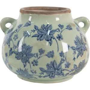 Clayre & Eef Bloempot 21x20x16 cm Groen Blauw Keramiek Bloemen Bloempot binnen