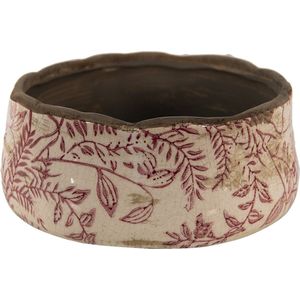 Clayre & Eef Bloempot Ø 15x7 cm Roze Beige Keramiek Rond Bladeren Bloempot binnen