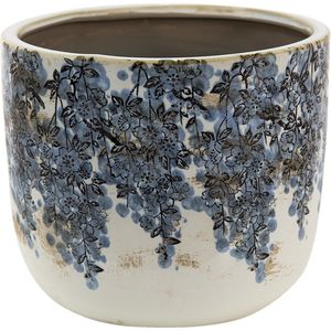 Clayre & Eef Bloempot Ø 20x17 cm Blauw Beige Keramiek Rond Bloemen Bloempot binnen